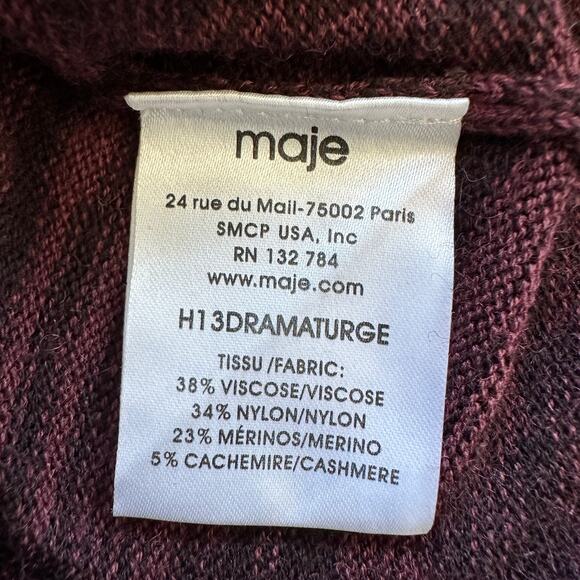 Maje Burgundy Black Cashmere Wool Blend Cut-out Mesh Sweater Size S - Picture 8 of 10